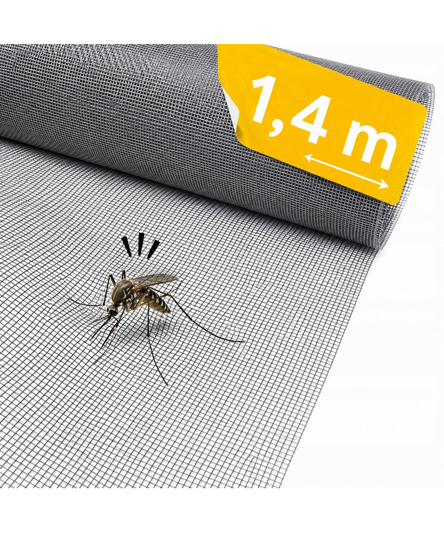 Tvirta pilka tinklelio medžiaga nuo vabzdžių, 1,4 m pločio, stiklo pluoštas