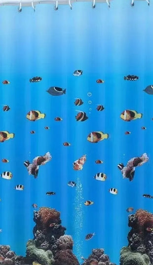 Tvirta poliesterio dušo užuolaida 180x180 cm mėlyna su žuvytėmis