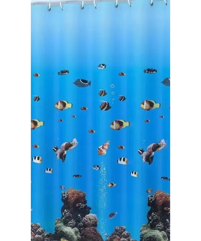 Tvirta poliesterio dušo užuolaida 180x180 cm mėlyna su žuvytėmis