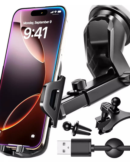 Automobilinis telefono laikiklis 4-in-1, skirtas prietaisų skydeliui, priekiniam stiklui, salonui