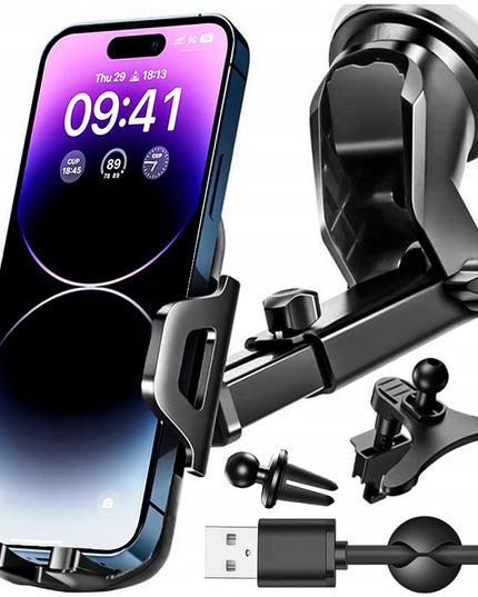 Automobilinis telefono laikiklis 4-in-1, skirtas prietaisų skydeliui, priekiniam stiklui, salonui