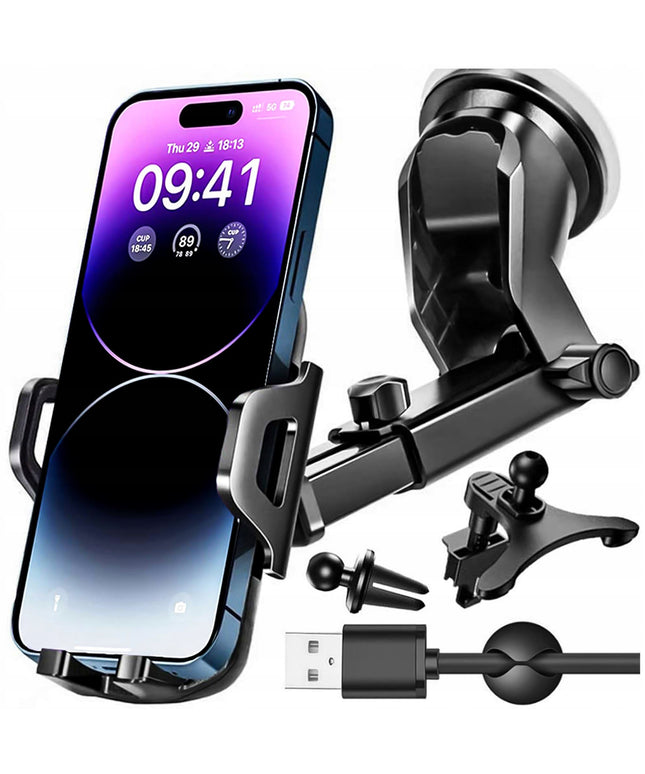 Automobilinis telefono laikiklis 4-in-1, skirtas prietaisų skydeliui, priekiniam stiklui, salonui
