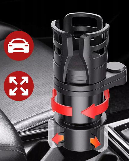 Automobilinis puodelių laikiklis su vieta gėrimams, maistui ir telefonui