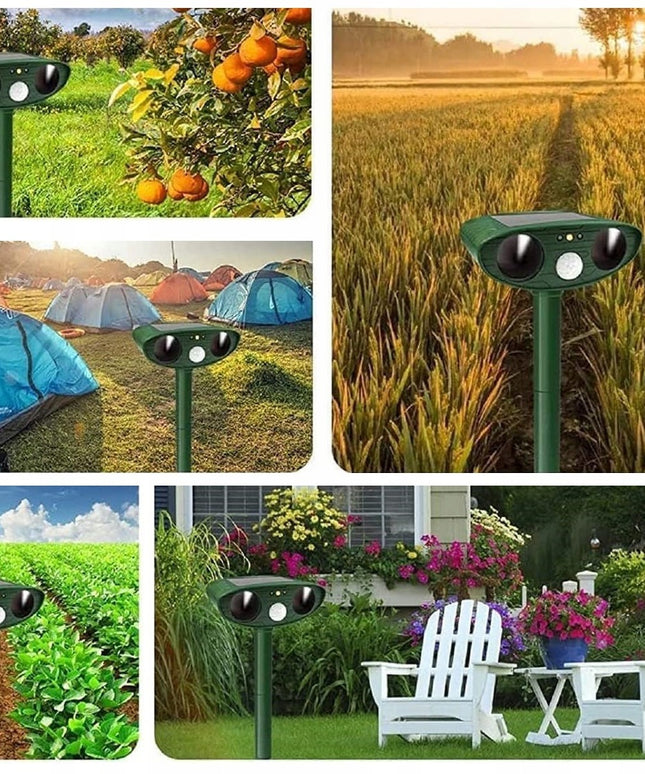 Ultragarsinis gyvūnų atbaidymo prietaisas su judesio davikliu ir saulės baterija | Saugus šunims, katėms, graužikams, paukščiams ir laukiniams gyvūnams