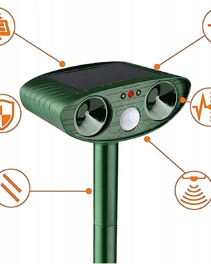 Ultragarsinis gyvūnų atbaidymo prietaisas su judesio davikliu ir saulės baterija | Saugus šunims, katėms, graužikams, paukščiams ir laukiniams gyvūnams