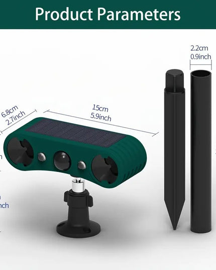 Ultragarsinis Gyvūnų atbaidymo prietaisas su judesio jutikliu ir mirksinčiomis šviesomis – katėms, voverėms, elniams, meškėnams, skunksams
