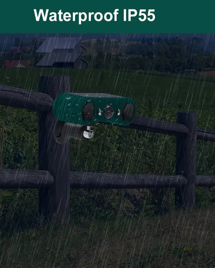 Ultragarsinis Gyvūnų atbaidymo prietaisas su judesio jutikliu ir mirksinčiomis šviesomis – katėms, voverėms, elniams, meškėnams, skunksams