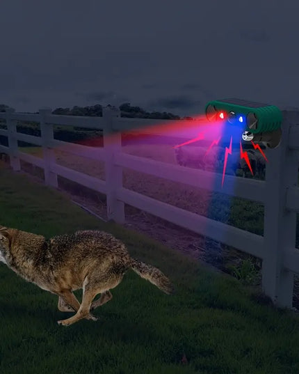 Ultragarsinis Gyvūnų atbaidymo prietaisas su judesio jutikliu ir mirksinčiomis šviesomis – katėms, voverėms, elniams, meškėnams, skunksams