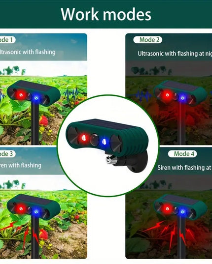 Ultragarsinis Gyvūnų atbaidymo prietaisas su judesio jutikliu ir mirksinčiomis šviesomis – katėms, voverėms, elniams, meškėnams, skunksams