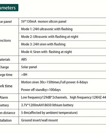 Ultragarsinis Gyvūnų atbaidymo prietaisas su judesio jutikliu ir mirksinčiomis šviesomis – katėms, voverėms, elniams, meškėnams, skunksams