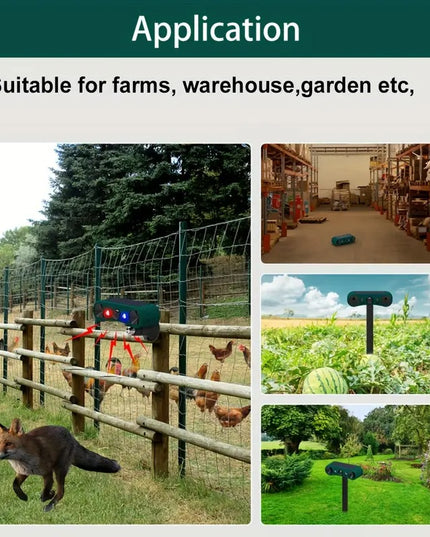 Ultragarsinis Gyvūnų atbaidymo prietaisas su judesio jutikliu ir mirksinčiomis šviesomis – katėms, voverėms, elniams, meškėnams, skunksams