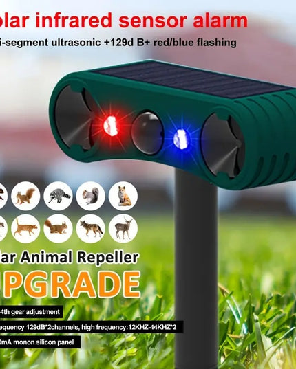 Ultragarsinis Gyvūnų atbaidymo prietaisas su judesio jutikliu ir mirksinčiomis šviesomis – katėms, voverėms, elniams, meškėnams, skunksams