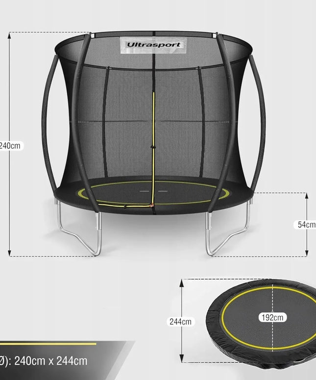 Ultrasport batutas be spyruoklių su apsauginiu tinklu (244-252 cm)