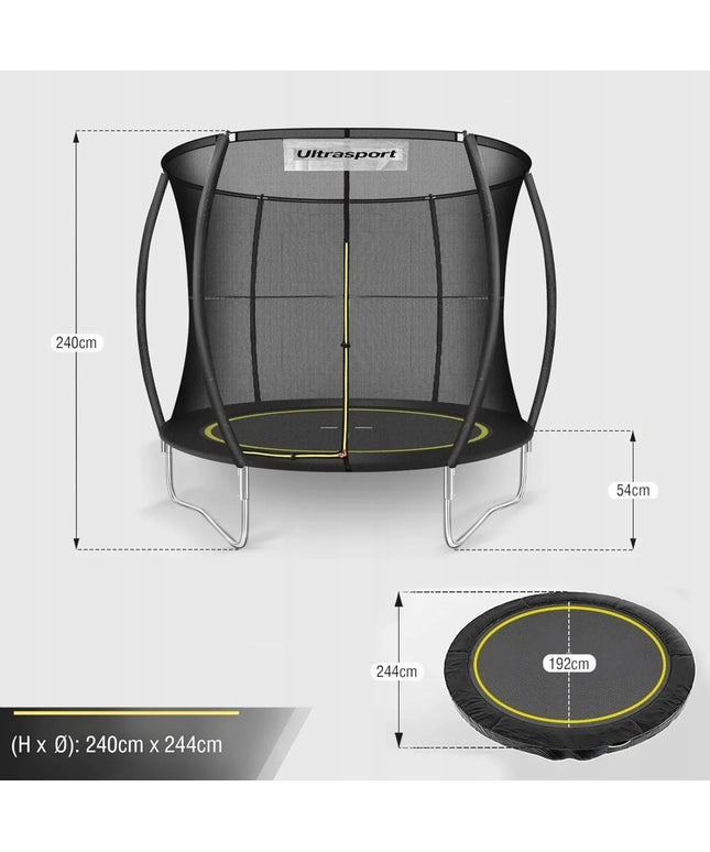 Ultrasport batutas be spyruoklių su apsauginiu tinklu (244-252 cm)