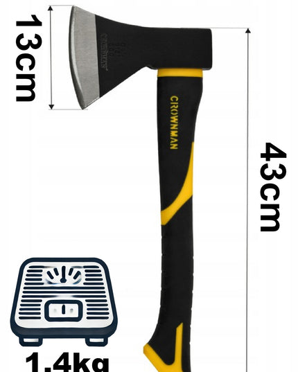 Universali 1000g kirvis CROWNMAN, patogus, tvirtas, pagamintas iš anglinio plieno, 43 cm, skirtas kapojimui