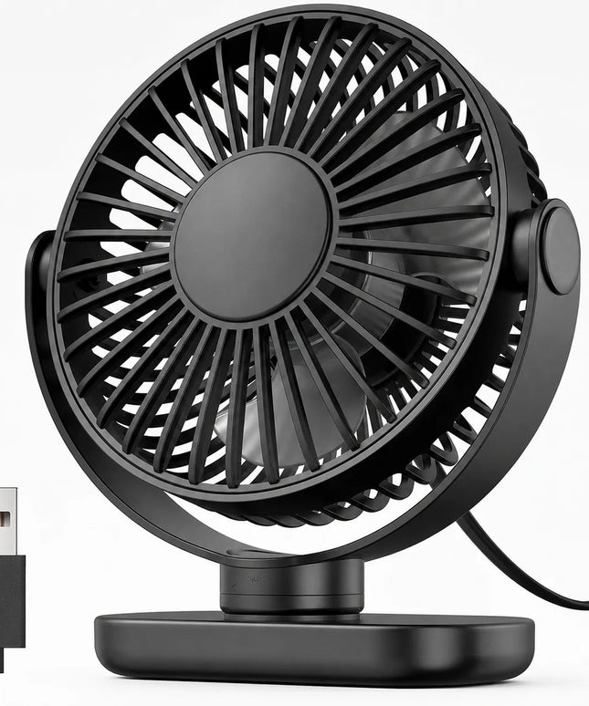 USB ventiliatorius TOPK K62C juodas, tyliai veikiantis stalinis mini ventiliatorius vėsinimui
