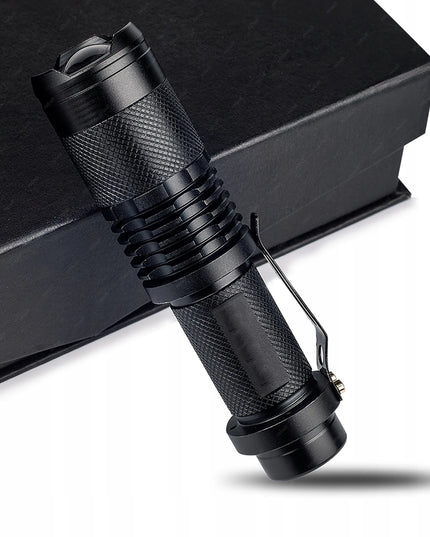 UV LED žibintuvėlis 5W 395nm COB su įkraunama baterija USB 2-in-1 RT0328 komplektas su dėklu