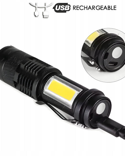 UV LED žibintuvėlis 5W 395nm COB su įkraunama baterija USB 2-in-1 RT0328 komplektas su dėklu