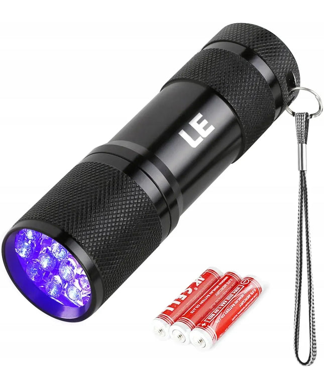 UV žibintuvėlis 9 LED, juodas, aliuminis