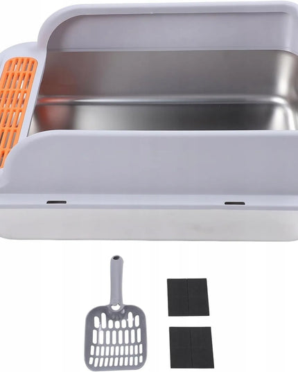 Uždaras kačių tualetas iš nerūdijančio plieno su filtru ir pedalu