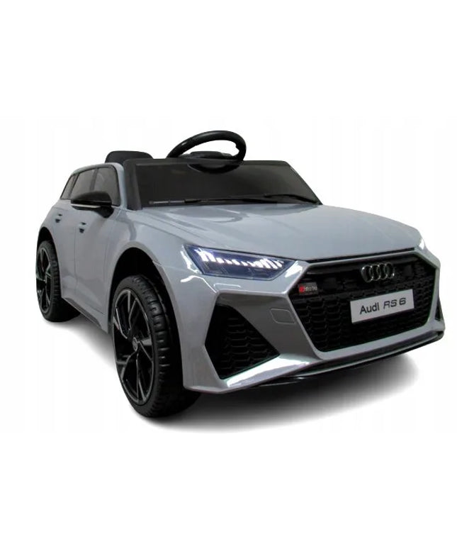 Vaikiškas elektromobilis AUDI RS6 GT, pilkas, su EVA ratais, odine sėdyne ir nuotolinio valdymo pulteliu