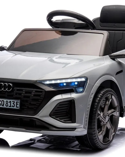 Vaikiškas elektromobilis Audi SQ8 pilkas, EVA ratai, odinė sėdynė, nuotolinio valdymo pultas