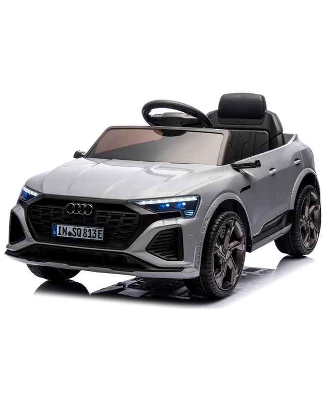 Vaikiškas elektromobilis Audi SQ8 pilkas, EVA ratai, odinė sėdynė, nuotolinio valdymo pultas