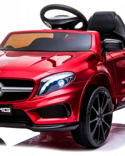 Vaikiškas elektromobilis Mercedes-Benz GLA45, vyšninės spalvos, lakuotas, EVA ratai, odos imitacijos sėdynė