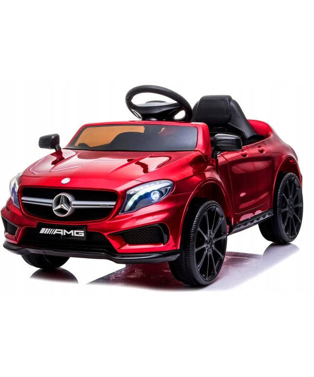 Vaikiškas elektromobilis Mercedes-Benz GLA45, vyšninės spalvos, lakuotas, EVA ratai, odos imitacijos sėdynė