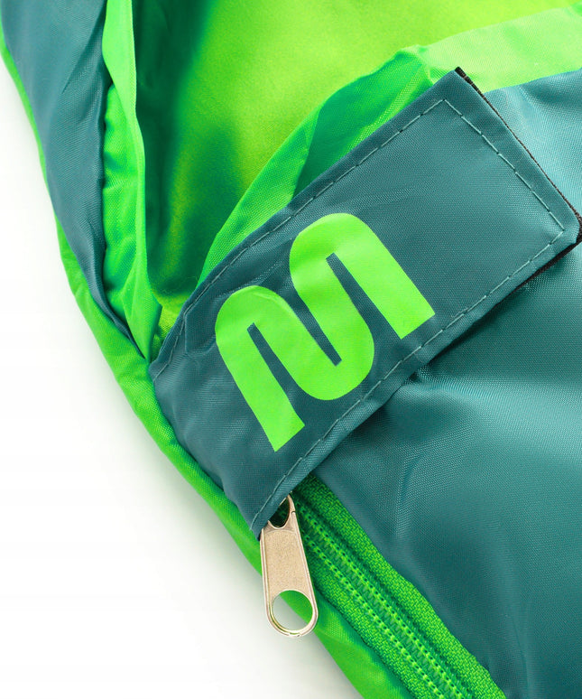 Vaikiškas miegmaišis Meteor Ymer (130+30)x60/40 cm su dėklu kompaktiškas mumijos tipo žalias