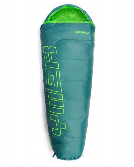 Vaikiškas miegmaišis Meteor Ymer (130+30)x60/40 cm su dėklu kompaktiškas mumijos tipo žalias