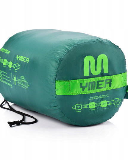 Vaikiškas miegmaišis Meteor Ymer (130+30)x60/40 cm su dėklu kompaktiškas mumijos tipo žalias