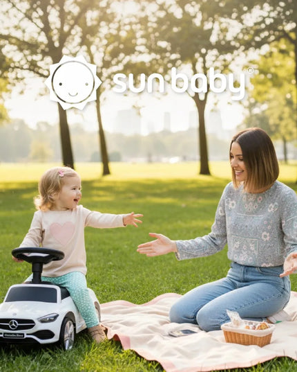 Vaikiškas paspiriamas automobilis-vaikštynė Mercedes C-Class su garsais ir daiktadėže SUN BABY