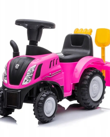 Vaikiškas paspirtukas traktoriukas su priekaba New Holland, rožinis