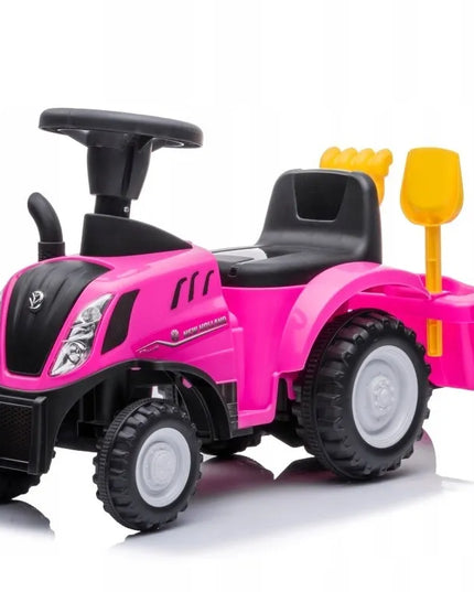 Vaikiškas paspirtukas traktoriukas su priekaba New Holland, rožinis