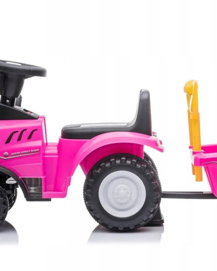 Vaikiškas paspirtukas traktoriukas su priekaba New Holland, rožinis