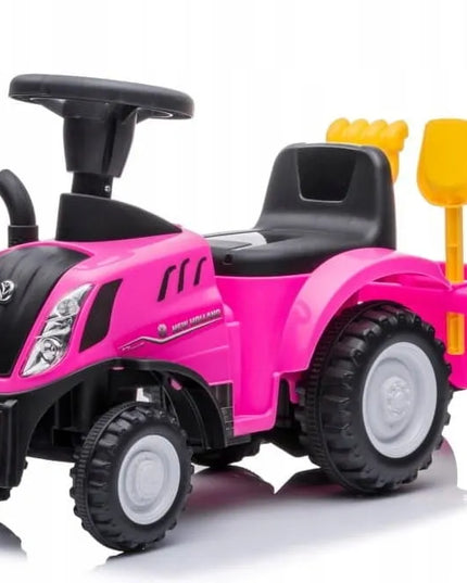 Vaikiškas paspirtukas traktoriukas su priekaba New Holland, rožinis