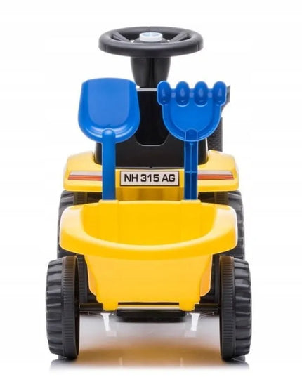 Vaikiškas paspirtukas traktorius su priekaba New Holland geltonas