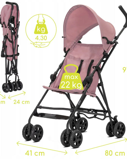 Vaikiškas skėtukas-vežimėlis Lorelli Vaya, lengvas, 4 kg, sulankstomas, rožinis