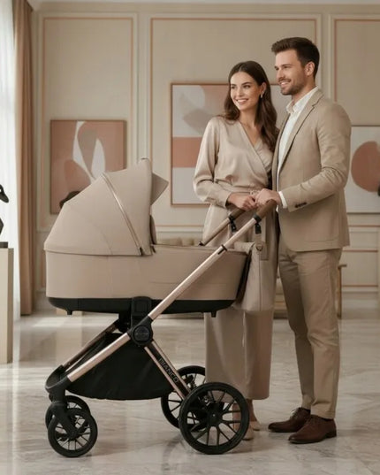 Vaikiškas vežimėlis 2in1 Adamex Bianco Champagne Latte + adapteriai