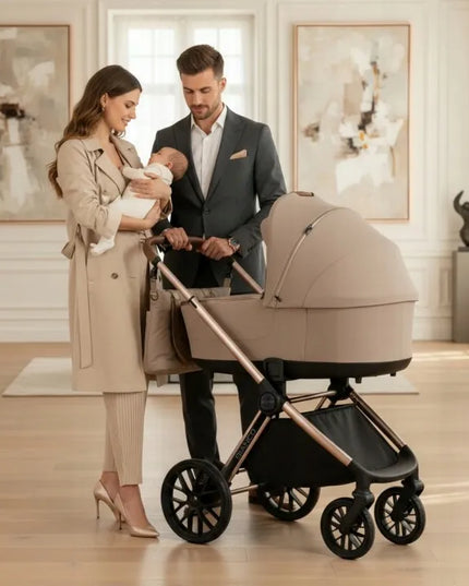 Vaikiškas vežimėlis 2in1 Adamex Bianco Champagne Latte + adapteriai
