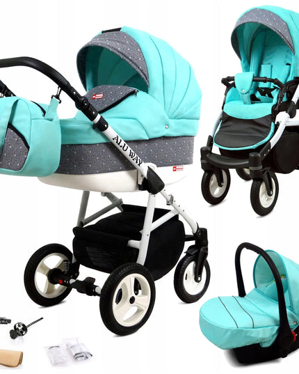 Vaikiškas vežimėlis 3-in-1 BabyLux Alu Way sportinis lopšys automobilinė kėdutė
