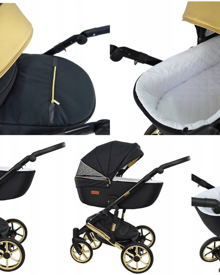 Vaikiškas vežimėlis 3-viename PREMIUM Gold Uczio auksinis daugiafunkcis + priedai