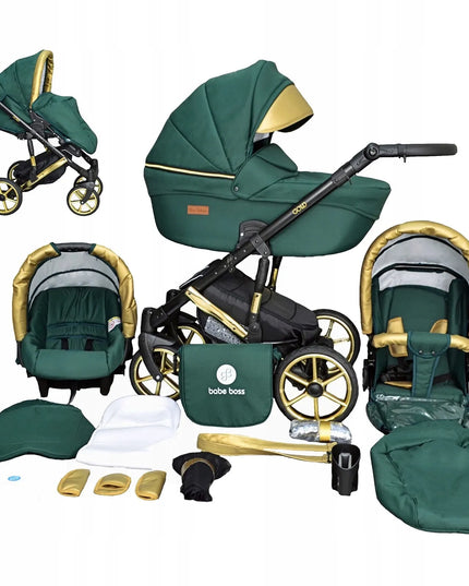 Vaikiškas vežimėlis 3-viename PREMIUM Gold Uczio auksinis daugiafunkcis + priedai