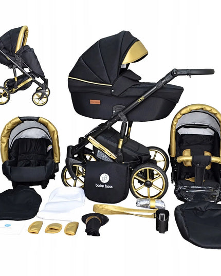 Vaikiškas vežimėlis 3-viename PREMIUM Gold Uczio auksinis daugiafunkcis + priedai
