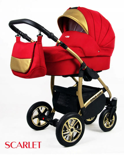 Vaikiškas vežimėlis 3in1 BabyLux GOLD LUX lopšys sportinė dalis automobilinė kėdutė
