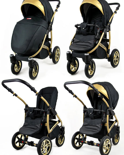 Vaikiškas vežimėlis 3in1 BabyLux GOLD LUX lopšys sportinė dalis automobilinė kėdutė