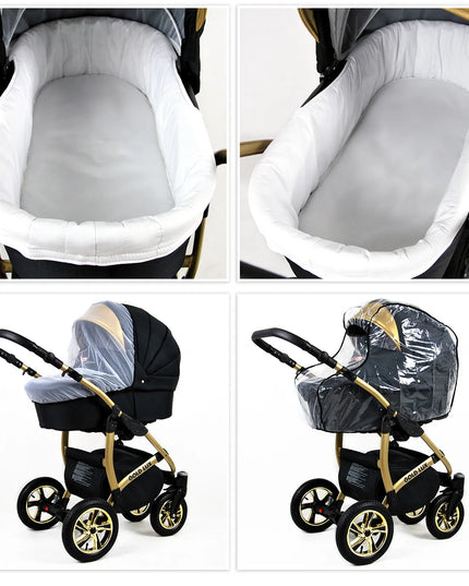 Vaikiškas vežimėlis 3in1 BabyLux GOLD LUX lopšys sportinė dalis automobilinė kėdutė