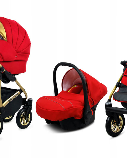 Vaikiškas vežimėlis 3in1 BabyLux GOLD LUX lopšys sportinė dalis automobilinė kėdutė