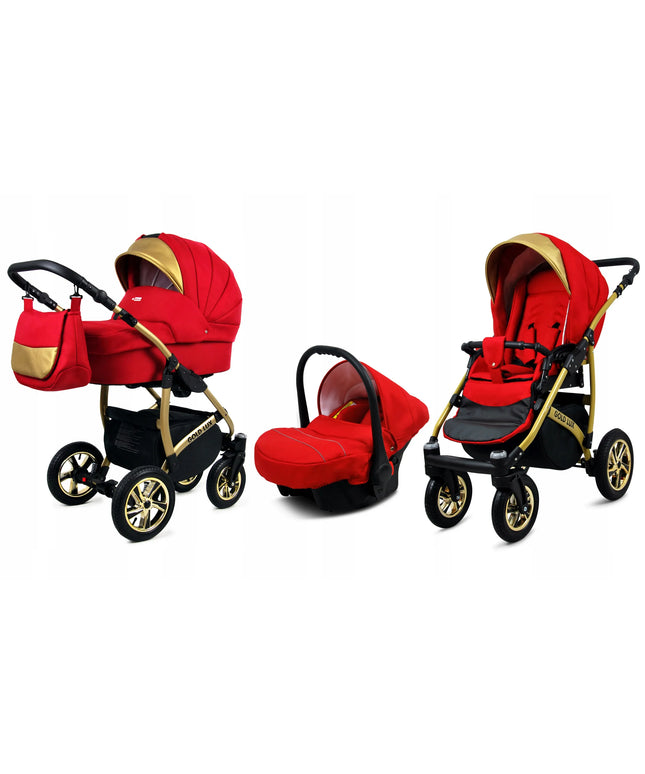Vaikiškas vežimėlis 3in1 BabyLux GOLD LUX lopšys sportinė dalis automobilinė kėdutė